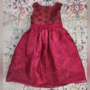 Cherekee Girls Burgundy Sleeveless Dress Zipper Back Bow Tie Roses Detail, sz 6
